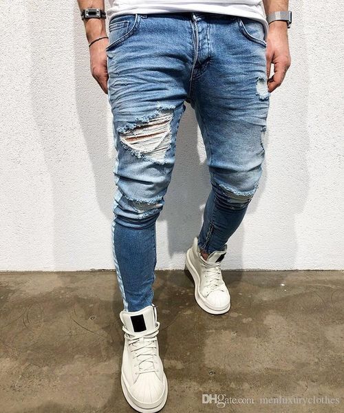 ripped holes stripe light blue distressed high street pencil jean pants hip hop mens designer jeans casual
ripped holes stripe light blue distressed high street pencil jean pants hip hop mens designer jeans casual