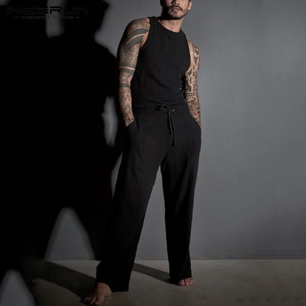 incerun 2020 men jumpsuit vintage sleeveless cotton joggers solid cozy drawstring pants rompers zipper streetwear men overalls, Black
incerun 2020 men jumpsuit vintage sleeveless cotton joggers solid cozy drawstring pants rompers zipper streetwear men overalls, Black