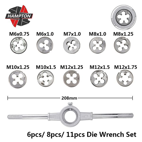 hampton 6pcs/8pcs/11pcs thread die wrench set m3 m4 m5 m6 m7 m8 m10 m12 metric screw die adjustable hand tools plug taps
hampton 6pcs/8pcs/11pcs thread die wrench set m3 m4 m5 m6 m7 m8 m10 m12 metric screw die adjustable hand tools plug taps