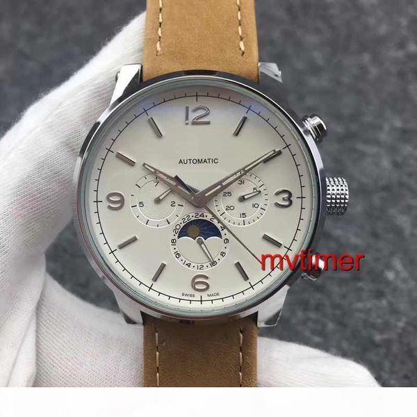 fashion brand automatic mechanical wristwatch leather strap stainless steel luxury watch moon phase mens business watches men, Slivery;brown 
fashion brand automatic mechanical wristwatch leather strap stainless steel luxury watch moon phase mens business watches men, Slivery;brown