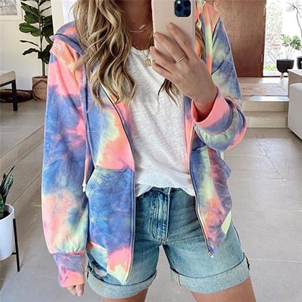 women tie-dye color zipper hoodies outerwear fashion trend casual long sleeve coats clothes designer new spring female lapel neck outerwears, Black;brown
women tie-dye color zipper hoodies outerwear fashion trend casual long sleeve coats clothes designer new spring female lapel neck outerwears, Black;brown