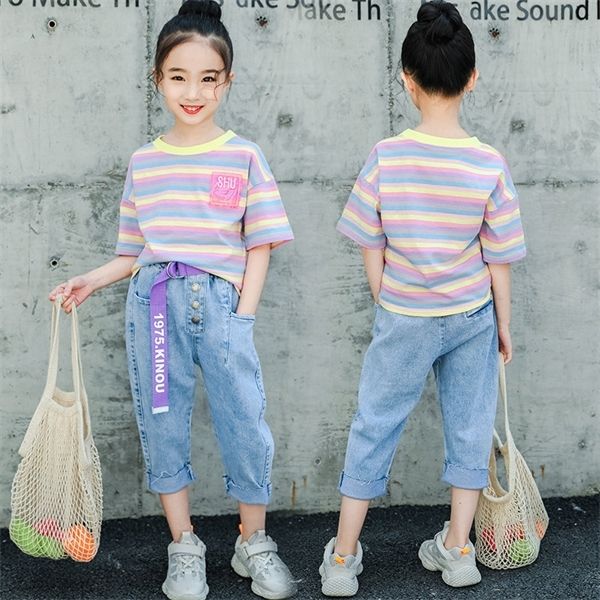 teens fashion clothes set rainbow striped t-shirt + jeans for teen girls two piece suit new summer cool sets teen clothes 0926, White
teens fashion clothes set rainbow striped t-shirt + jeans for teen girls two piece suit new summer cool sets teen clothes 0926, White