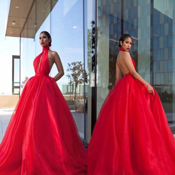 open back prom dress puffy skirt halter neck long formal graduation evening dress party gown custom made vestidos elegantes, Black;red
open back prom dress puffy skirt halter neck long formal graduation evening dress party gown custom made vestidos elegantes, Black;red