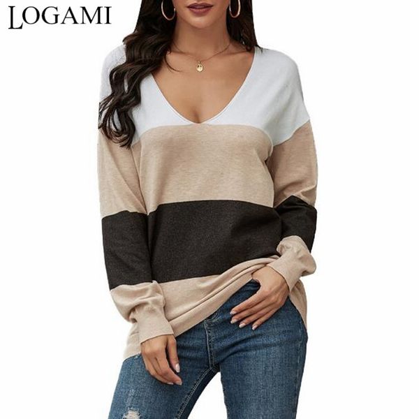 logami color block v neck sweater female loose knit sweater women autumn and winter long sleeve pullover, White;black
logami color block v neck sweater female loose knit sweater women autumn and winter long sleeve pullover, White;black