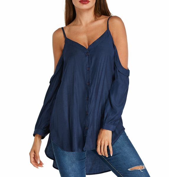 plus size blouse shirts women casual solid button shirt cold shoulder v neck long sleeve loose backless asymmetric hem tunic top, White
plus size blouse shirts women casual solid button shirt cold shoulder v neck long sleeve loose backless asymmetric hem tunic top, White