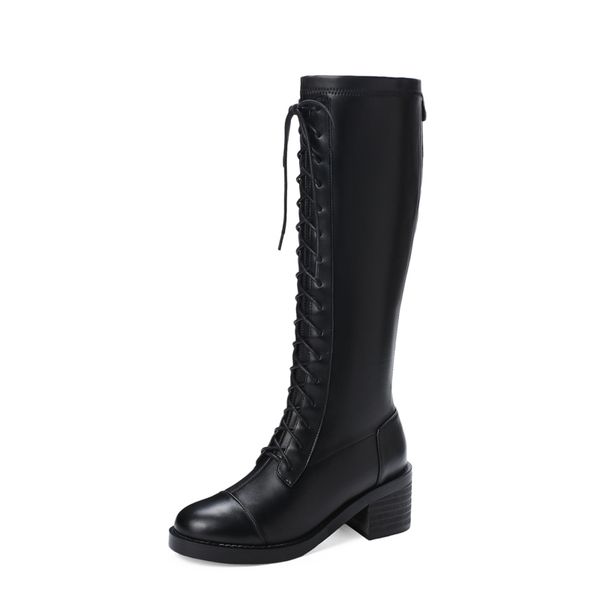 genuine leather women knee high boots cross tied chunky heels lace up women boots fashion party basic shoes woman, Black
genuine leather women knee high boots cross tied chunky heels lace up women boots fashion party basic shoes woman, Black