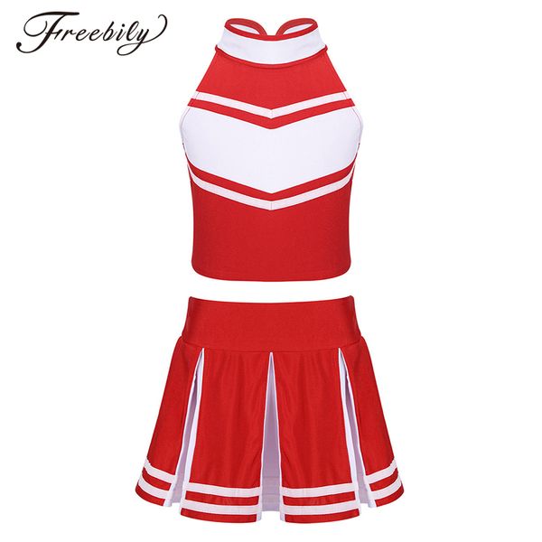 kids girls cheerleader dance costume sleeveless zippered with pleated skirt sets for school stage performance cosplay party, Black;red
kids girls cheerleader dance costume sleeveless zippered with pleated skirt sets for school stage performance cosplay party, Black;red