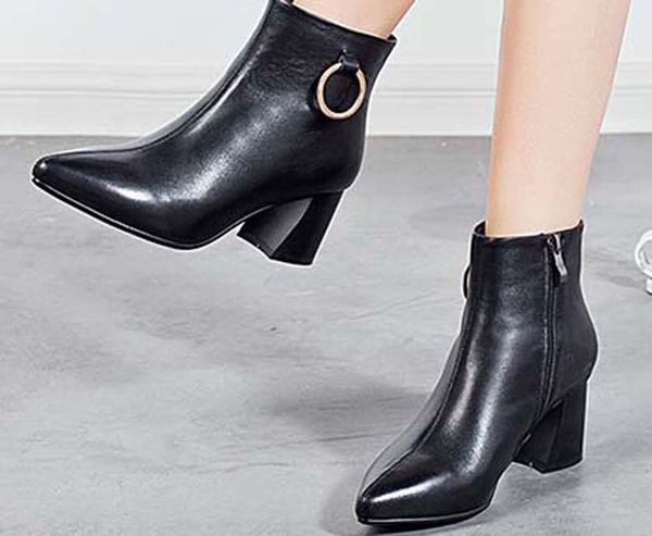 fashion leather star women shoes woman leather short autumn winter ankle fashion brand women boots 01 px48, Black