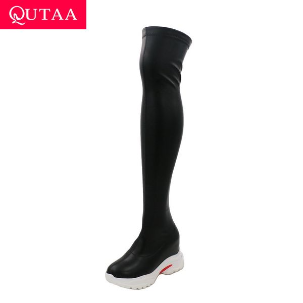 qutaa 2021 wedges pu winter women boots height increasing over the knee boots keep warm round toe casual women shoes size 34-43, Black
qutaa 2021 wedges pu winter women boots height increasing over the knee boots keep warm round toe casual women shoes size 34-43, Black