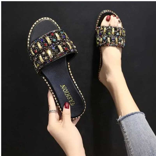 ms summer beach slippers female summer fashion outdoor non-slip flat slides shiny rhinestone beaded sandals sapato feminino, Black
ms summer beach slippers female summer fashion outdoor non-slip flat slides shiny rhinestone beaded sandals sapato feminino, Black