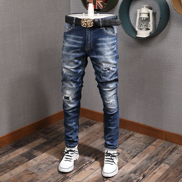 men's jeans fashion streetwear men retro blue destroyed slim fit ripped punk style vintage designer hip hop pants
men's jeans fashion streetwear men retro blue destroyed slim fit ripped punk style vintage designer hip hop pants