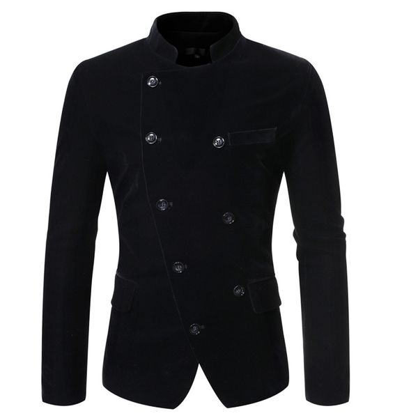 2020 autumn and winter new style men casual oblique placket double breasted stand collar suit coat, White;black
2020 autumn and winter new style men casual oblique placket double breasted stand collar suit coat, White;black