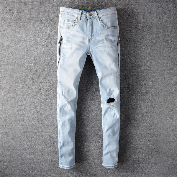 men's jeans american streetwear fashion men light blue slim fit elastic ripped punk pants hip hop homme
men's jeans american streetwear fashion men light blue slim fit elastic ripped punk pants hip hop homme