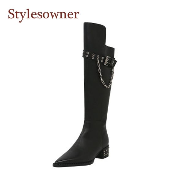 boots 2021 chain square heel retro pointed toe belt buckle mid-heel riding rivet thick-heel knee-high motorcycle, Black
boots 2021 chain square heel retro pointed toe belt buckle mid-heel riding rivet thick-heel knee-high motorcycle, Black