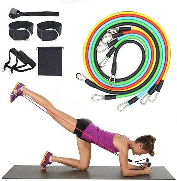 Resistance Bands Set (11pcs) Exercise Bands With Door Anchor Handles Ankle Strap And Carrying Bag Legs Ankle Straps