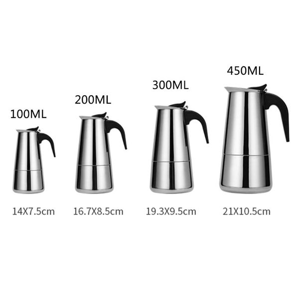 stainless steel kettle coffee maker coffee brewer kettle pot portable espresso moka pot pro barista 100ml/200ml/300ml/450ml
stainless steel kettle coffee maker coffee brewer kettle pot portable espresso moka pot pro barista 100ml/200ml/300ml/450ml