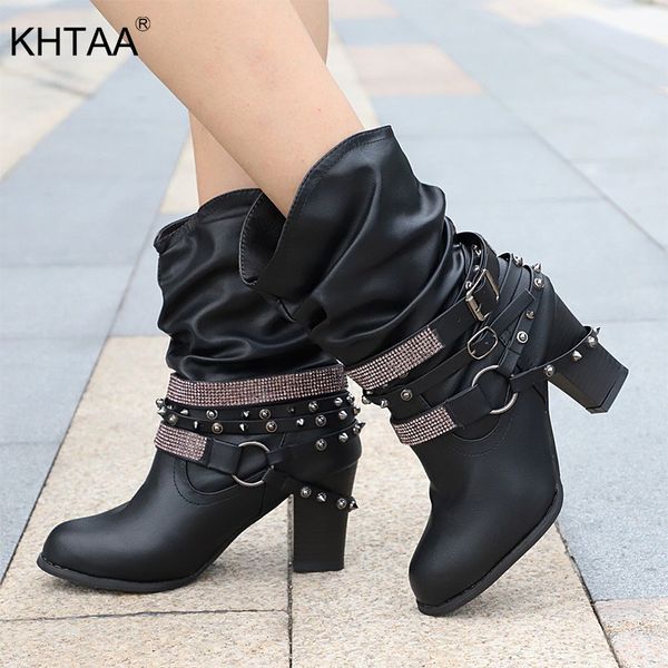women mid calf boots pumps shoes ladies retro crystal rivet leather high heels winter casual belt buckle female fashion 2020, Black
women mid calf boots pumps shoes ladies retro crystal rivet leather high heels winter casual belt buckle female fashion 2020, Black