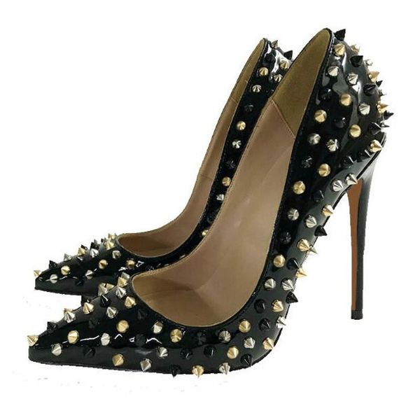 zapatos mujer 12cm high heels woman pumps gold silver rivets pointed toe designer woman sandals spikes fashion shoes women, Black
zapatos mujer 12cm high heels woman pumps gold silver rivets pointed toe designer woman sandals spikes fashion shoes women, Black