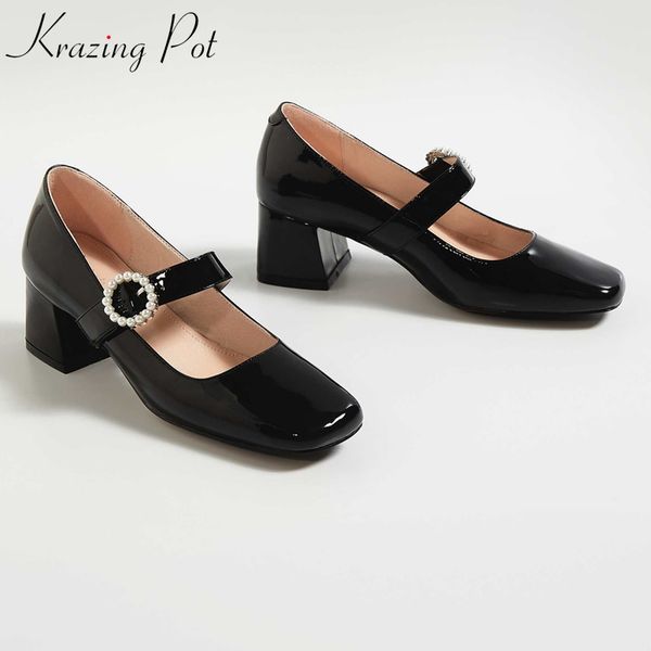 krazing pot full grain leather med heels square toe buckle straps pearl fasteners office lady spring shoes dress women pumps l53, Black
krazing pot full grain leather med heels square toe buckle straps pearl fasteners office lady spring shoes dress women pumps l53, Black