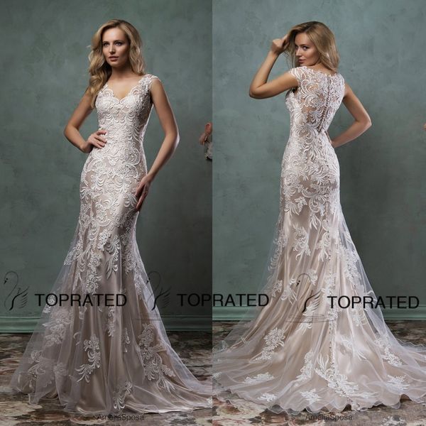 2019 Lace Wedding Dresses Mermaid Bridal Gown With Scoop Sheer Back Covered Button Ivory Nude Court Train Amelia Sposa Custom Made
2019 Lace Wedding Dresses Mermaid Bridal Gown With Scoop Sheer Back Covered Button Ivory Nude Court Train Amelia Sposa Custom Made