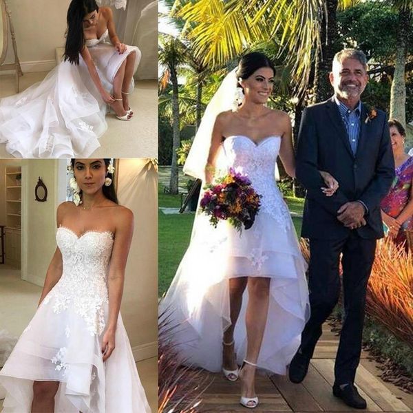 2021 high low wedding dresses boho garden beach a line sweetheart bridal gowns appliqued lace backless vestidos de novia, White
2021 high low wedding dresses boho garden beach a line sweetheart bridal gowns appliqued lace backless vestidos de novia, White