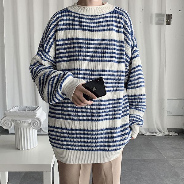 men's sweaters small fresh striped male ins port wind korean version of the trend sweater harajuku style bf loose wild men, White;black
men's sweaters small fresh striped male ins port wind korean version of the trend sweater harajuku style bf loose wild men, White;black