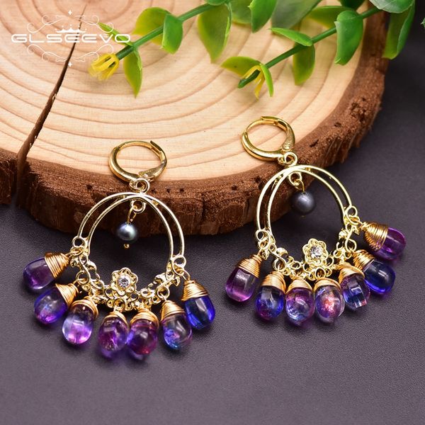 glseevo natural purple crystal round drop earrings for women lovers engagement natural pearl girls luxury vintage jewelry ge0952, Golden;silver
glseevo natural purple crystal round drop earrings for women lovers engagement natural pearl girls luxury vintage jewelry ge0952, Golden;silver