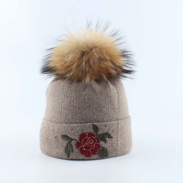 women hat winter knit beanie raccoon fur pompon warm autumn flowers embroidery headwear outdoor ski snow accessory teenagers, Blue;gray
women hat winter knit beanie raccoon fur pompon warm autumn flowers embroidery headwear outdoor ski snow accessory teenagers, Blue;gray