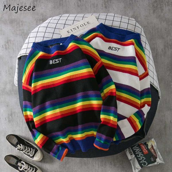 pullover men korean clothes o-neck casual plus size sweater mens sweaters rainbow striped pullovers winter harajuku top, White;black 
pullover men korean clothes o-neck casual plus size sweater mens sweaters rainbow striped pullovers winter harajuku top, White;black