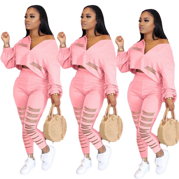 Women Casula Clothing Sets Fashion Solid Color Clothing Suits Womens Sexy Short Tops + Long Pants Hollow Out Two Pieces Sets 2020 Autumn
Women Casula Clothing Sets Fashion Solid Color Clothing Suits Womens Sexy Short Tops + Long Pants Hollow Out Two Pieces Sets 2020 Autumn
