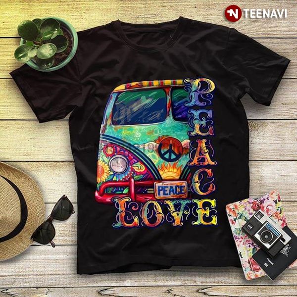 мужчины футболка мир любовь hippie автобус женщины тенниски