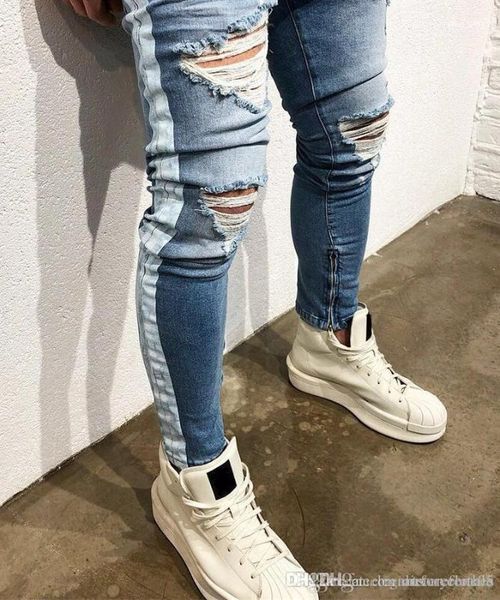 pencil jean pants mens striped light blue jeans ripped holes distressed high street kanye west
pencil jean pants mens striped light blue jeans ripped holes distressed high street kanye west