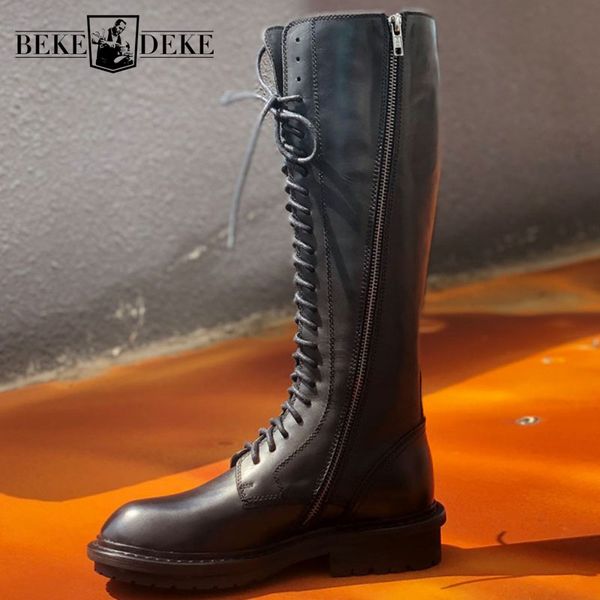 ladies long boots brand knight motorcycle thigh high boots women lace up genuine leather england style booties shoes, Black
ladies long boots brand knight motorcycle thigh high boots women lace up genuine leather england style booties shoes, Black