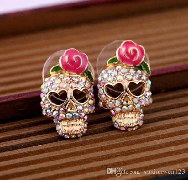new arrivals fashion roses skull head brincos oorbellen colored crystal stud earrings women jewelry for gift, Golden;silver
new arrivals fashion roses skull head brincos oorbellen colored crystal stud earrings women jewelry for gift, Golden;silver