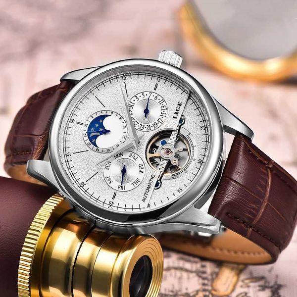 lige mens watches automatic mechanical watch tourbillon clock man leather watch strap waterproof wristwatch, Slivery;brown
lige mens watches automatic mechanical watch tourbillon clock man leather watch strap waterproof wristwatch, Slivery;brown