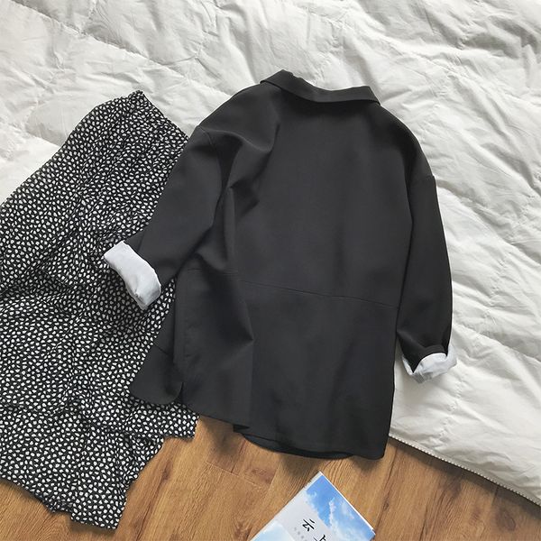 2020 black turn down collar women spring coat open stitch casual office style blazer casaco feminino outwear, White;black
2020 black turn down collar women spring coat open stitch casual office style blazer casaco feminino outwear, White;black