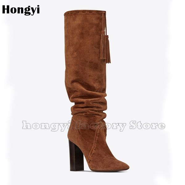 fashion brown suede leather european style fringe designer block heeled boots women pointed toe knee high gladiator booty, Black
fashion brown suede leather european style fringe designer block heeled boots women pointed toe knee high gladiator booty, Black