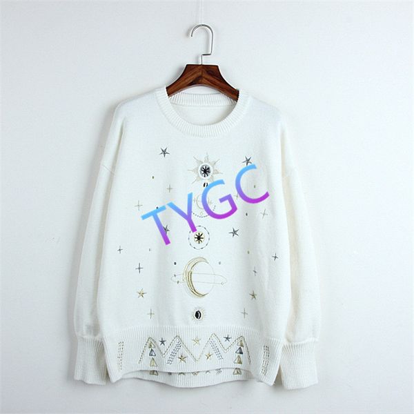 embroidered woollen solid color pullover sweater high end women's long sleeve crew-neck woolly for autumn winter, White;black
embroidered woollen solid color pullover sweater high end women's long sleeve crew-neck woolly for autumn winter, White;black