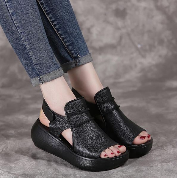 2020 summer thick bottom high flat platform sandals for women pu leather fashion wedges peep toe women sandals, Black
2020 summer thick bottom high flat platform sandals for women pu leather fashion wedges peep toe women sandals, Black