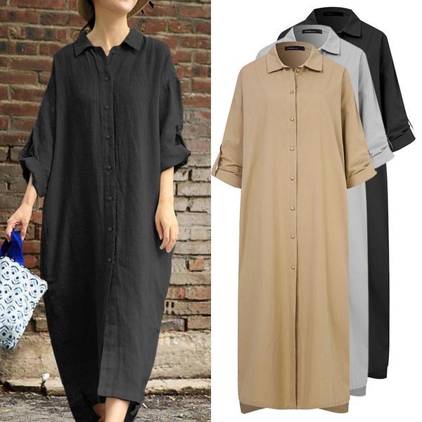 celmia vintage long sleeve office dress women's autumn linen sundress 2020 fashion lapel casual loose solid elegant vestidos 5xl, Black;gray
celmia vintage long sleeve office dress women's autumn linen sundress 2020 fashion lapel casual loose solid elegant vestidos 5xl, Black;gray