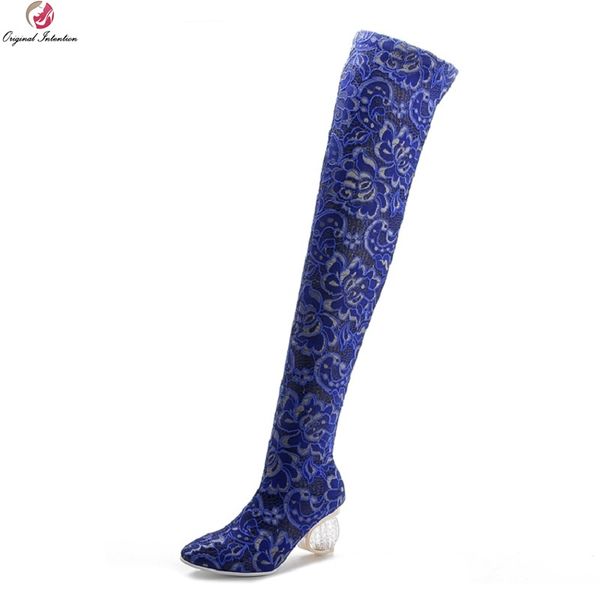original intention stylish blue thigh high boots woman pointed toe flowers embroidered elegant crystal heels winter fashion shoe, Black
original intention stylish blue thigh high boots woman pointed toe flowers embroidered elegant crystal heels winter fashion shoe, Black