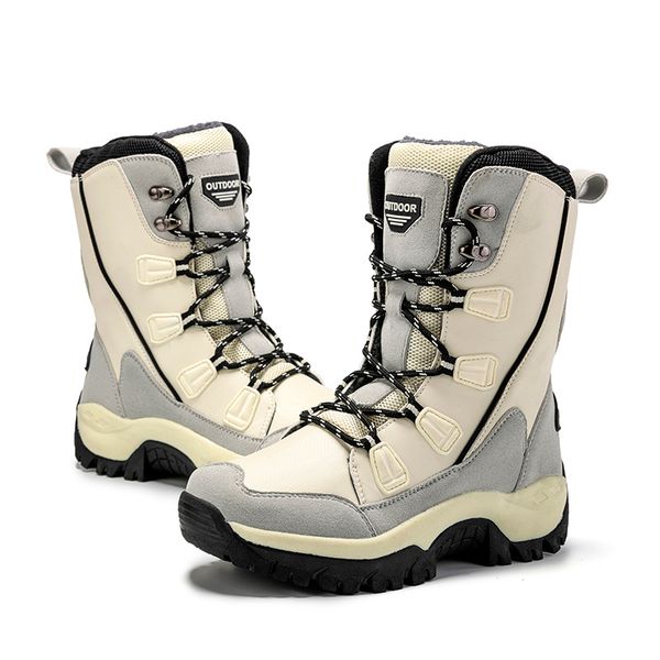winter women high hiking shoes outdoor leather waterproof anti-skid plus velvet warm lace-up sneakers camping skiing boots