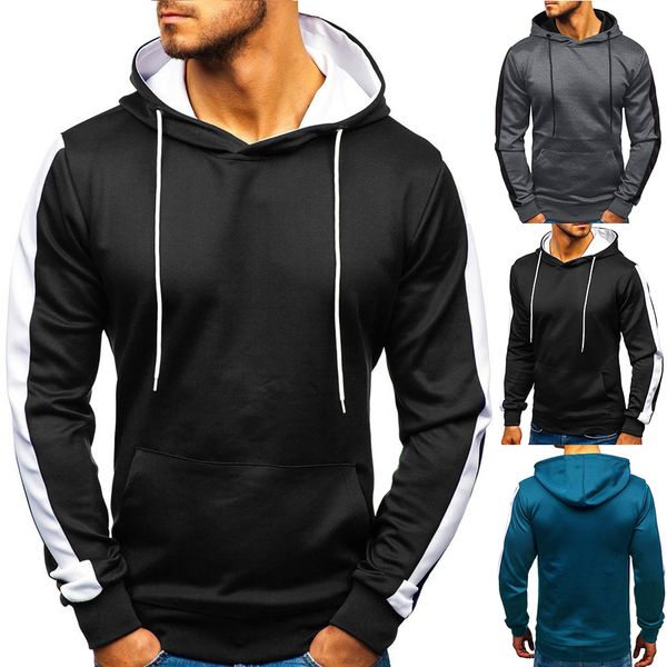 autumn and winter new european men's fashion color contrast splicing casual hoodie pullover, Black
autumn and winter new european men's fashion color contrast splicing casual hoodie pullover, Black