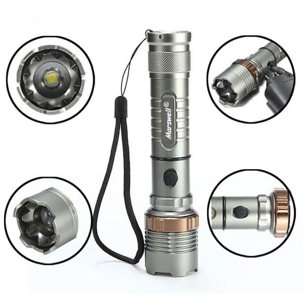 Torches Portable Lighting 2000lm 3-mode Waterproof Lotus Head Led Flashlight Suit Gray For Or Household Hiking Night Fishing Camping-l