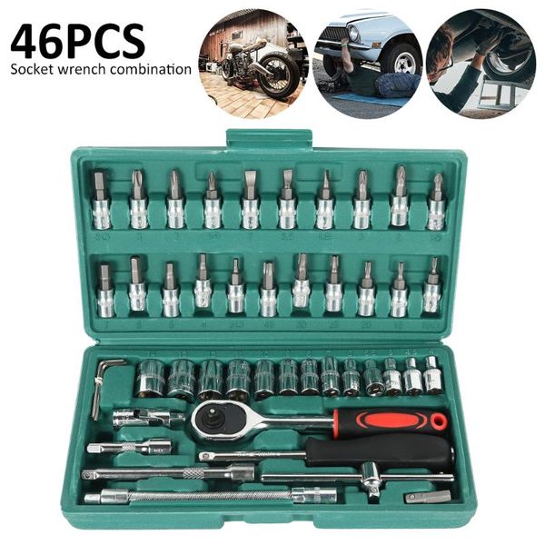 46pcs combination tool set 1/4 ratchet wrench socket screwdriver kit with plastic toolbox household car repair hand tool set
46pcs combination tool set 1/4 ratchet wrench socket screwdriver kit with plastic toolbox household car repair hand tool set