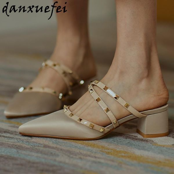 women's genuine leather narrow band slip-n sandals thick med heel pointed toe soft comfortable rivet casual dress pumps shoes, Black
women's genuine leather narrow band slip-n sandals thick med heel pointed toe soft comfortable rivet casual dress pumps shoes, Black