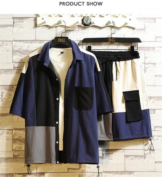 style fashion suits mens clothing 2 piece set summer male designer tracksuits contrast color multi pockets japanese, Gray
style fashion suits mens clothing 2 piece set summer male designer tracksuits contrast color multi pockets japanese, Gray