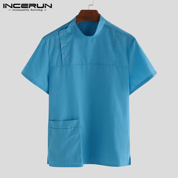 men shirt solid stand collar short sleeve kitchen chef uniform breathable button work men workwear costumes s-5xl incerun, White;black
men shirt solid stand collar short sleeve kitchen chef uniform breathable button work men workwear costumes s-5xl incerun, White;black