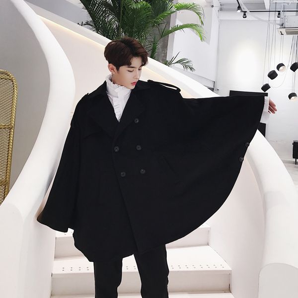 2020 new men's coat personality trend offbeat double breasted woolen cloak coat hem ultra wide arc plus size stage costumes, Black
2020 new men's coat personality trend offbeat double breasted woolen cloak coat hem ultra wide arc plus size stage costumes, Black