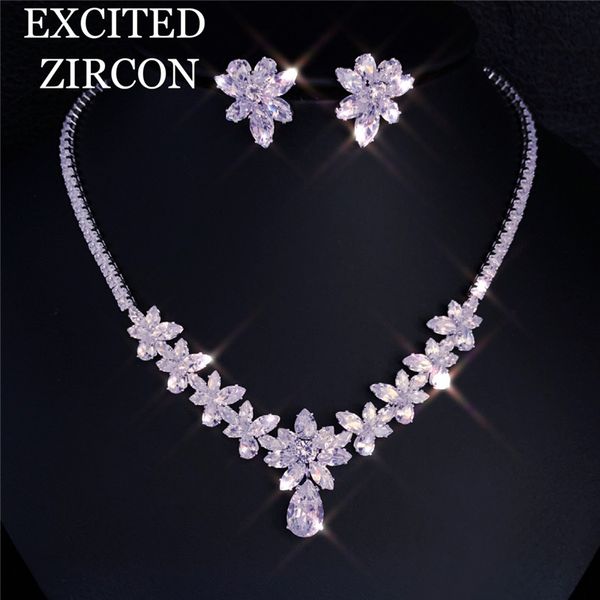 2 pcs/set brilliant cubic zircon necklace earrings wedding bridal butterfly flower jewelry sets party dress accessories, Silver 
2 pcs/set brilliant cubic zircon necklace earrings wedding bridal butterfly flower jewelry sets party dress accessories, Silver
